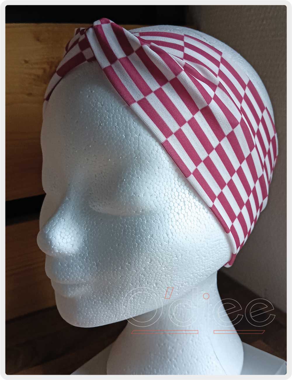 haarband roze wit geblokt